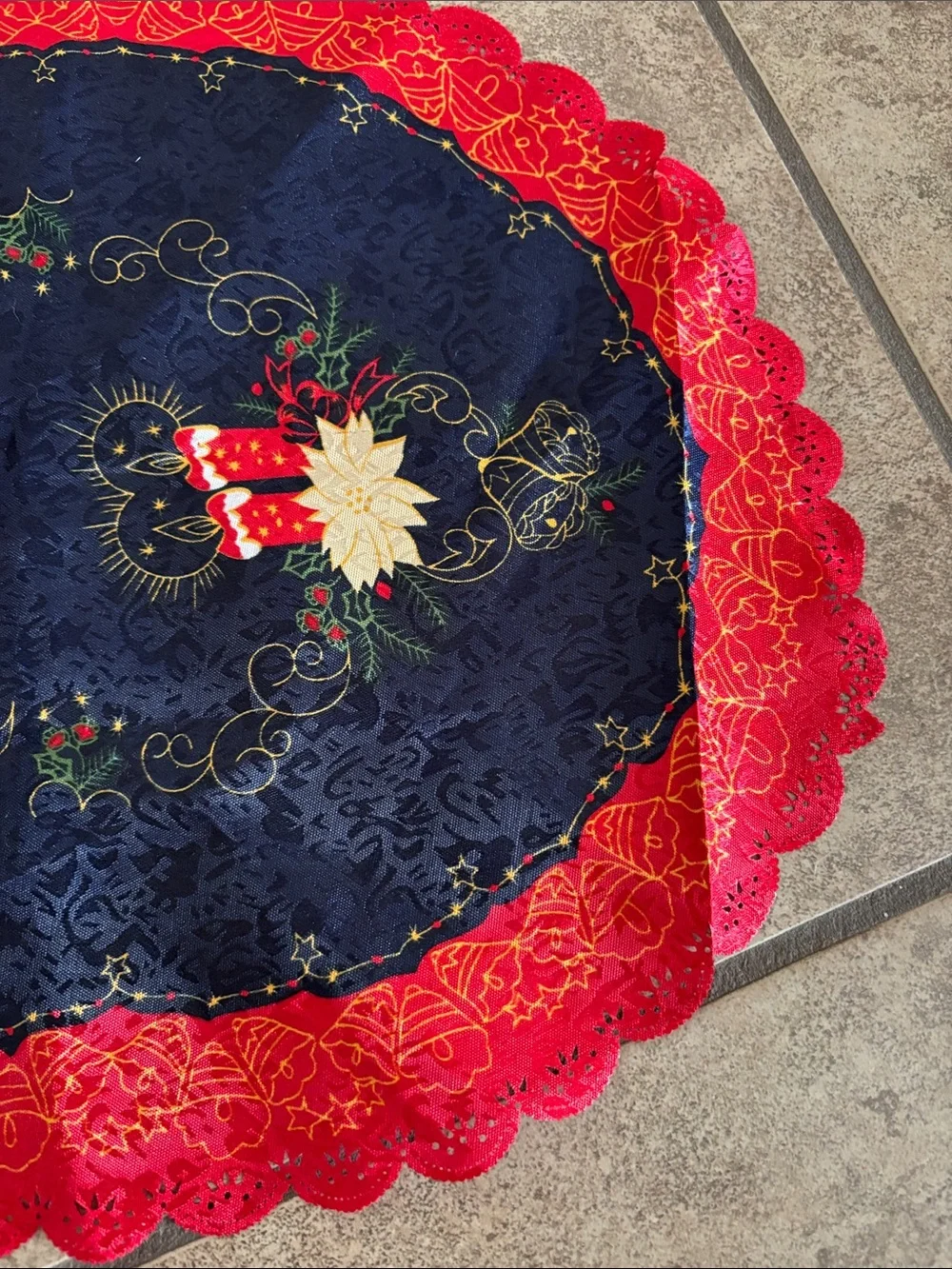Festive Navy and Red Embroidered Holiday Table Runner